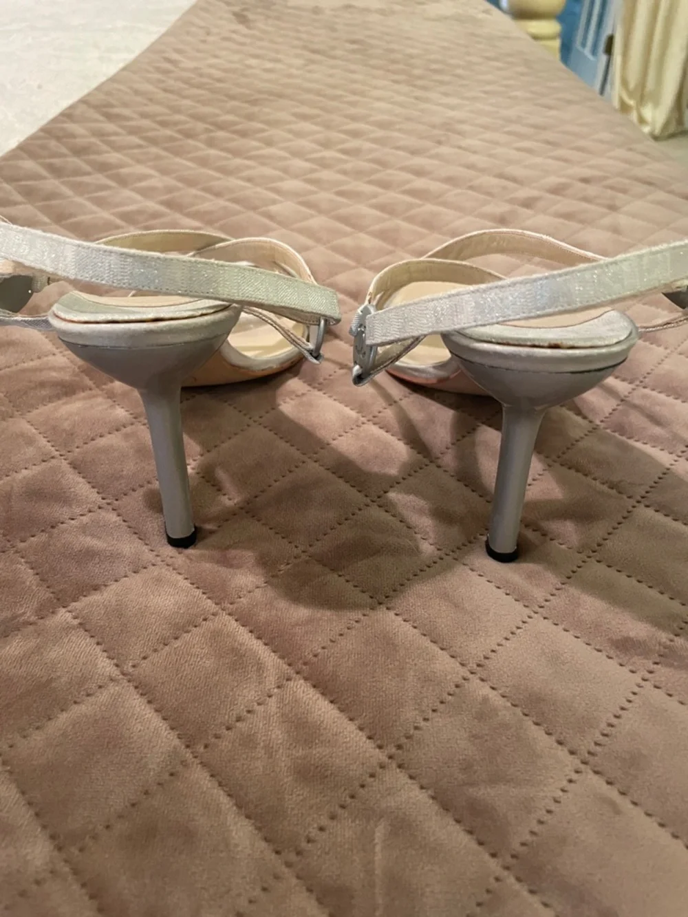 CHANEL Silver Metallic Strappy Slingback Sandals. Very good condition